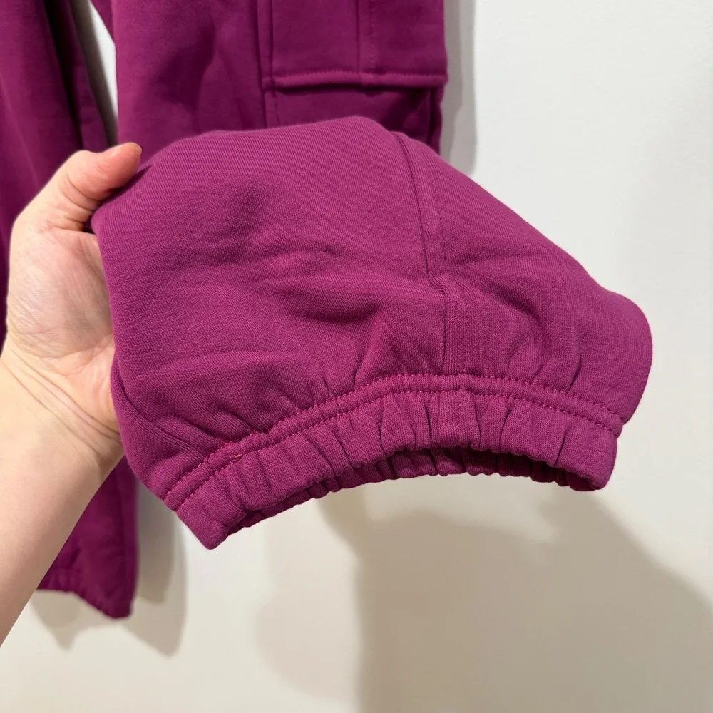 NWT Athleta Heavyweight Terry Cargo Jogger Pants L Magenta Wildberry Cargo Casua